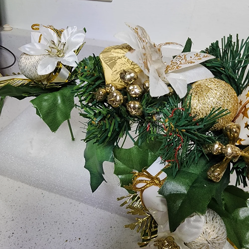 Vintage Floral  Gold White and Green Holiday Picks 5pieces